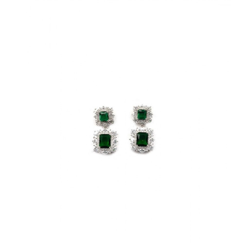 Brass Silver Plated Pendant Set (Green) – Design 02