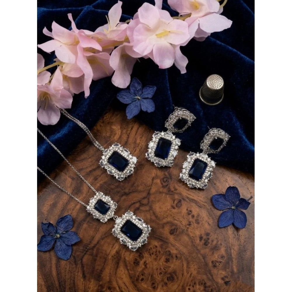 Brass Silver Plated Pendant Set (Blue) – Design 03