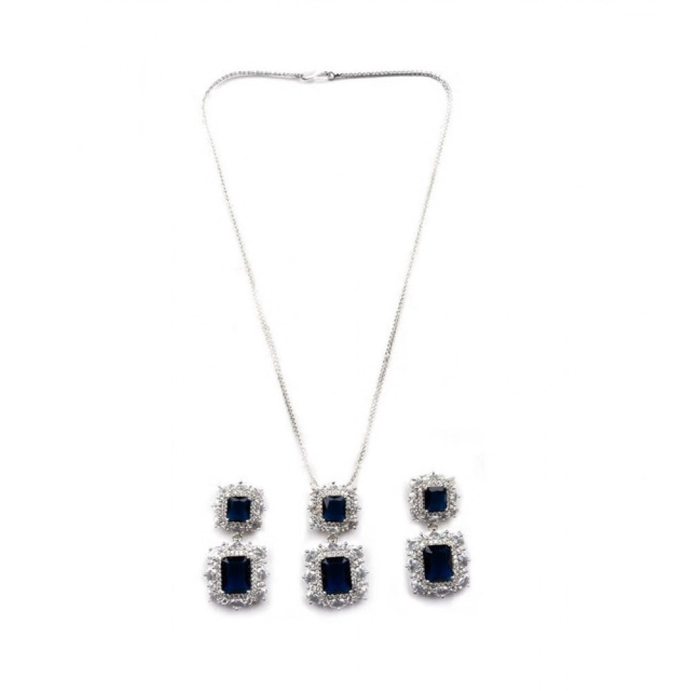 Brass Silver Plated Pendant Set (Blue) – Design 03