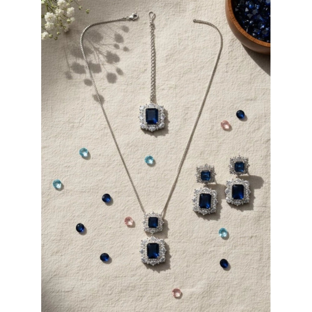 Brass Silver Plated Pendant Set (Blue) – Design 03