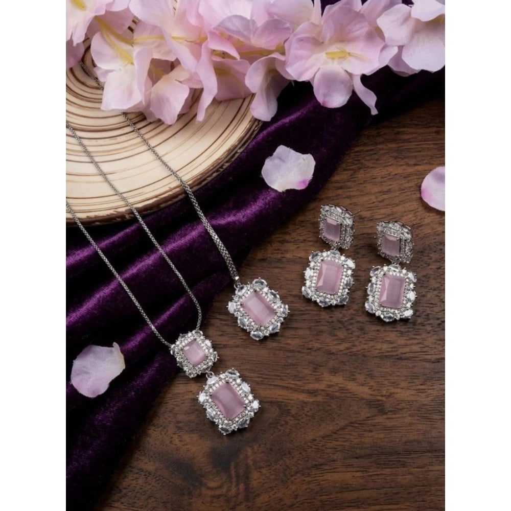 Brass Silver Plated Pendant Set (Pink) – Design 03