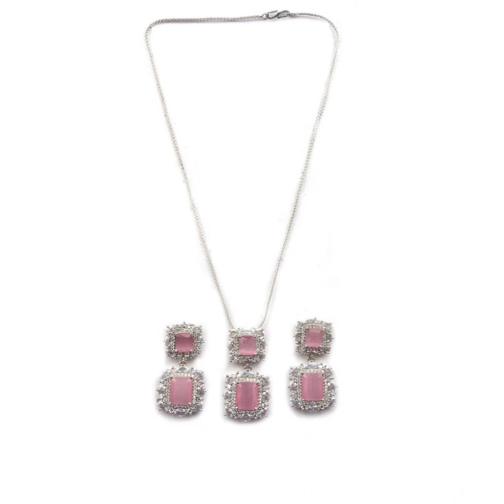 Brass Silver Plated Pendant Set (Pink) – Design 03