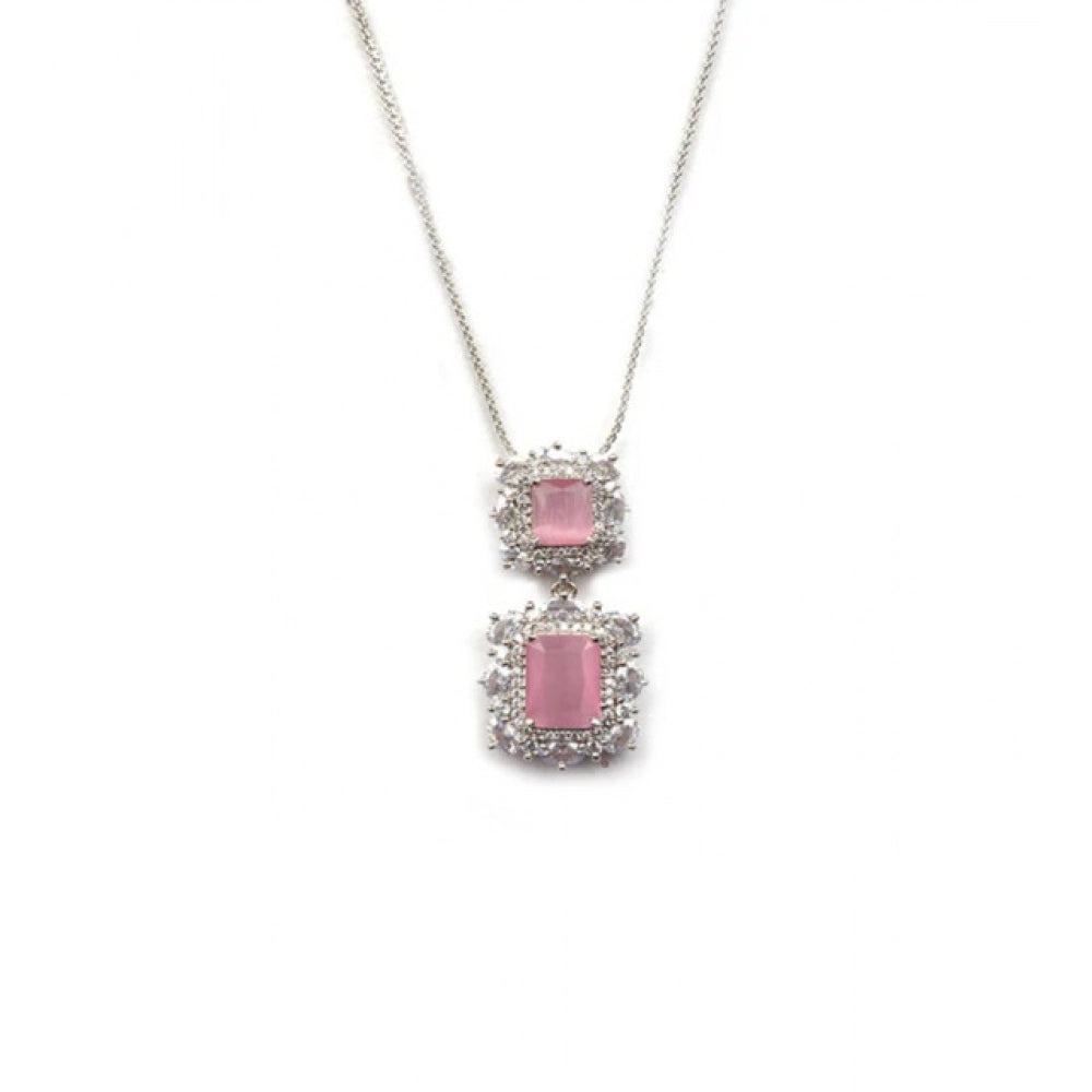 Brass Silver Plated Pendant Set (Pink) – Design 03