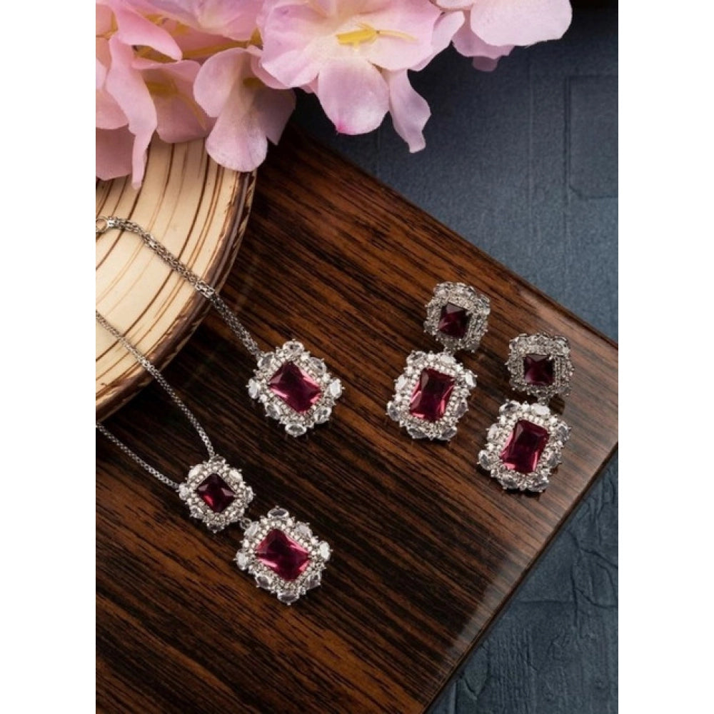 Brass Silver Plated Pendant Set (Red) – Design 01