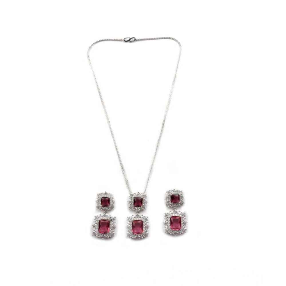 Brass Silver Plated Pendant Set (Red) – Design 01