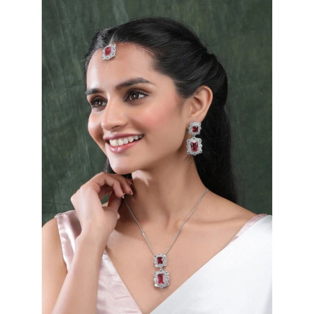 Brass Silver Plated Pendant Set (Red) – Design 01