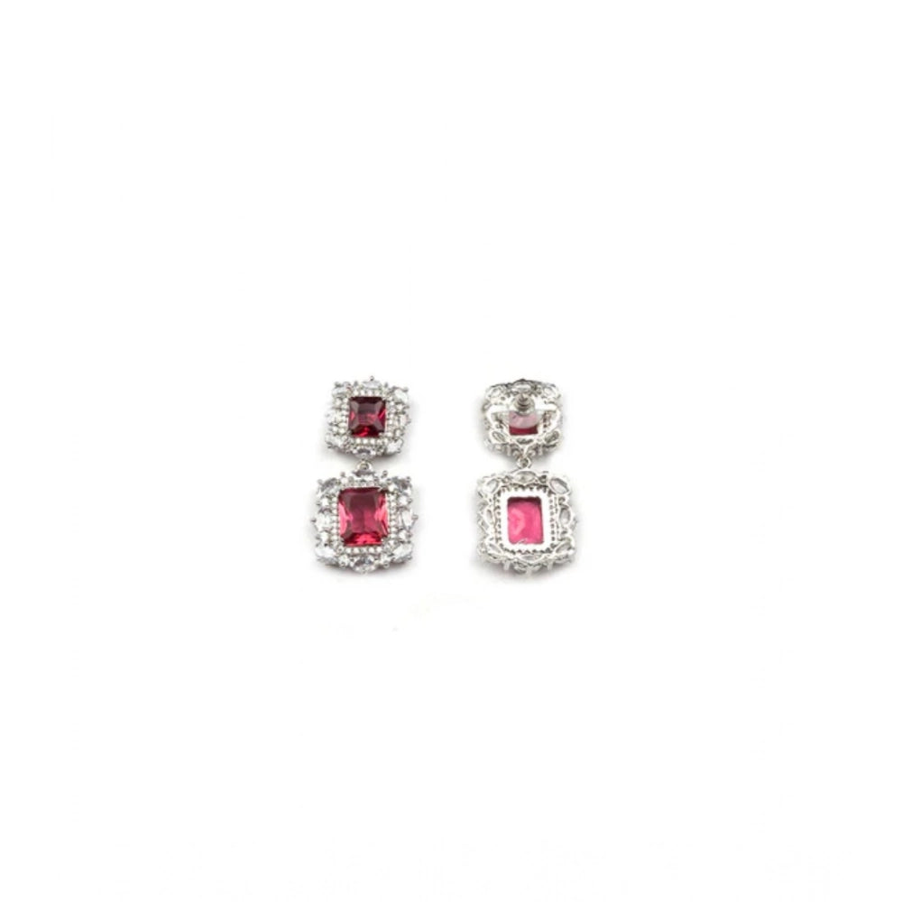 Brass Silver Plated Pendant Set (Red) – Design 01