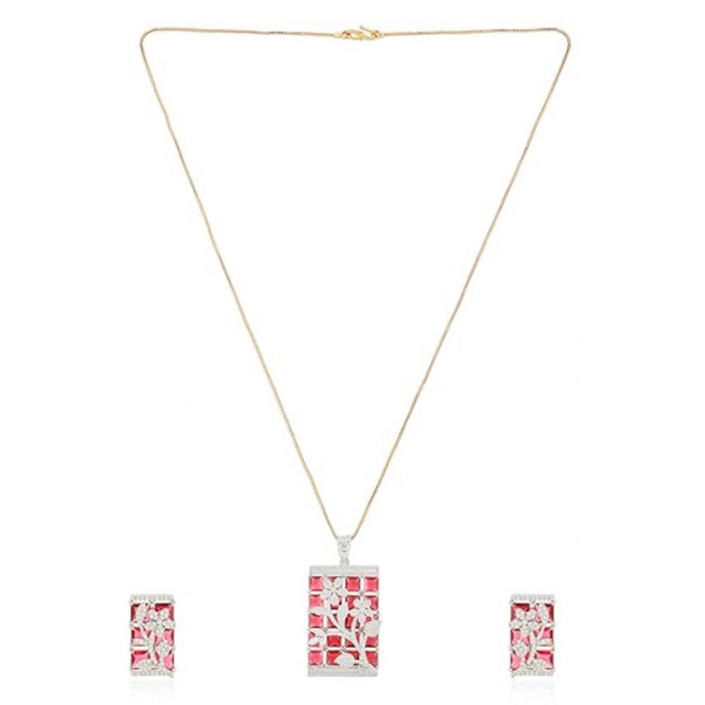 Brass Silver Plated Pendant Set (Red) – Design 02