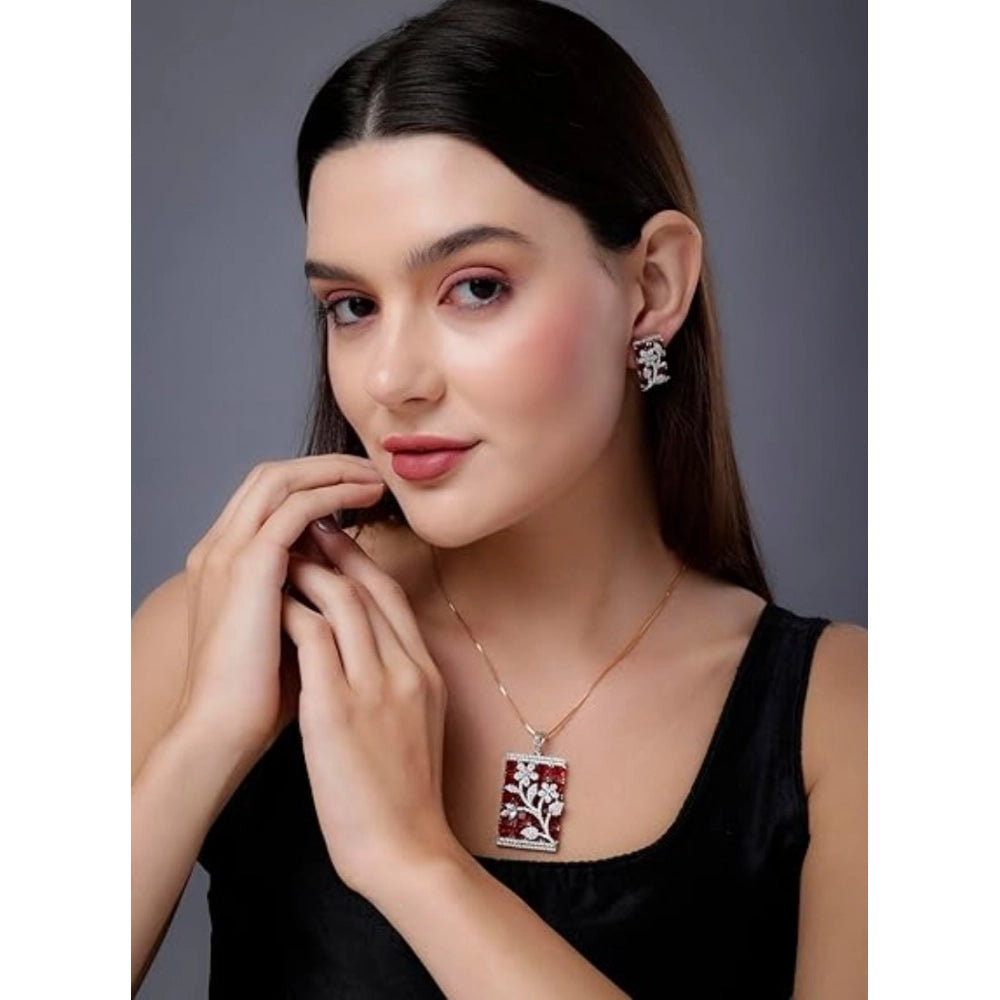Brass Silver Plated Pendant Set (Red) – Design 02
