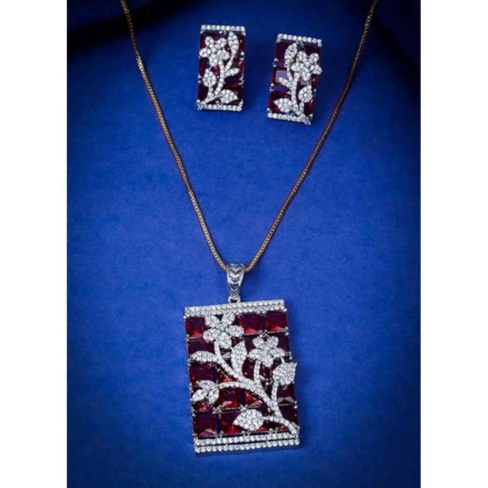 Brass Silver Plated Pendant Set (Red) – Design 02