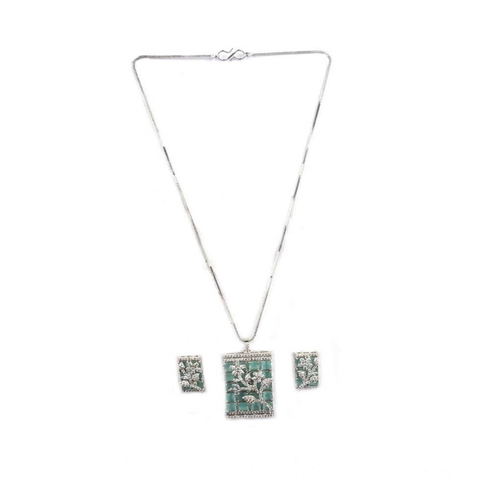 Brass Silver Plated Pendant Set (Turquoise) – Design 02