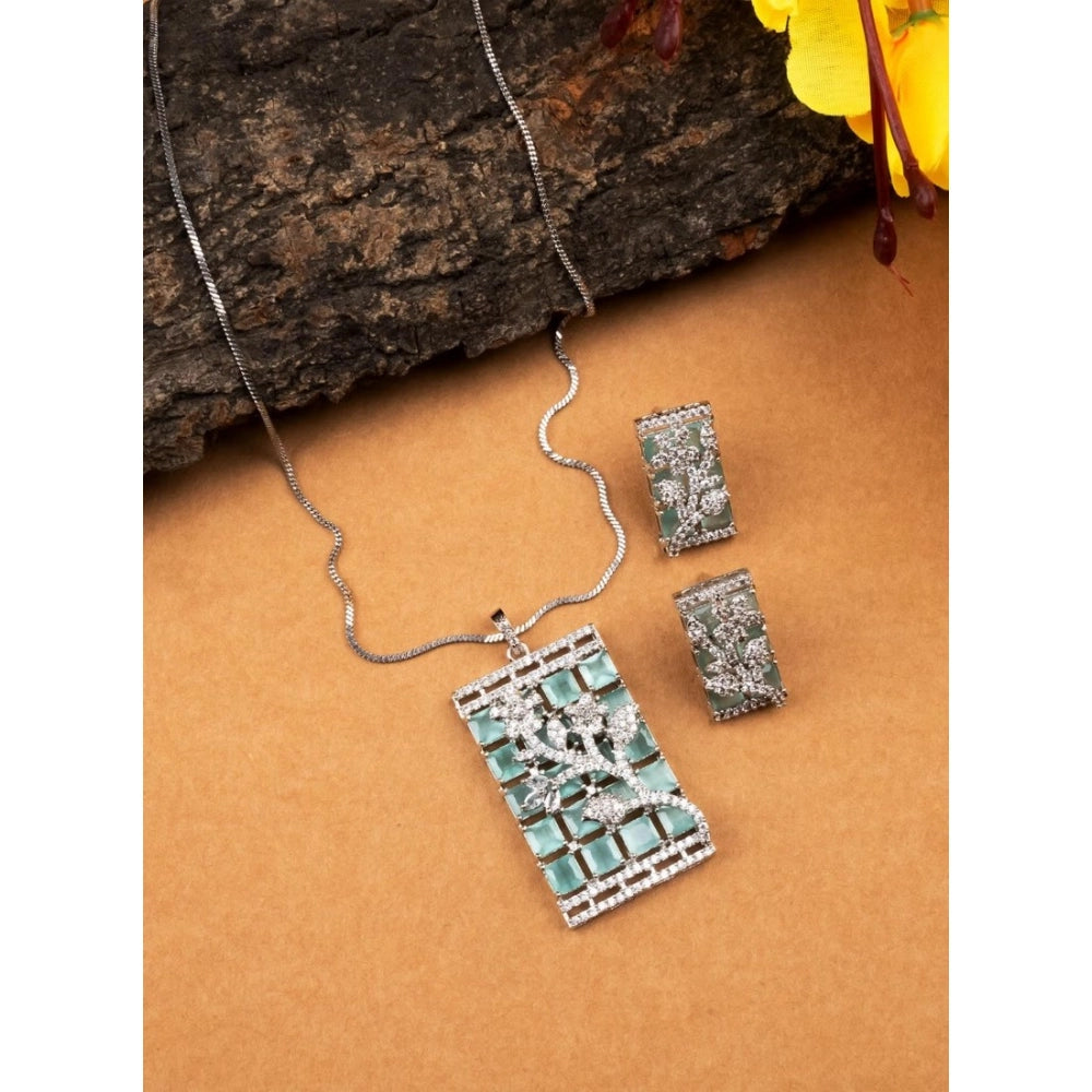 Brass Silver Plated Pendant Set (Turquoise) – Design 02