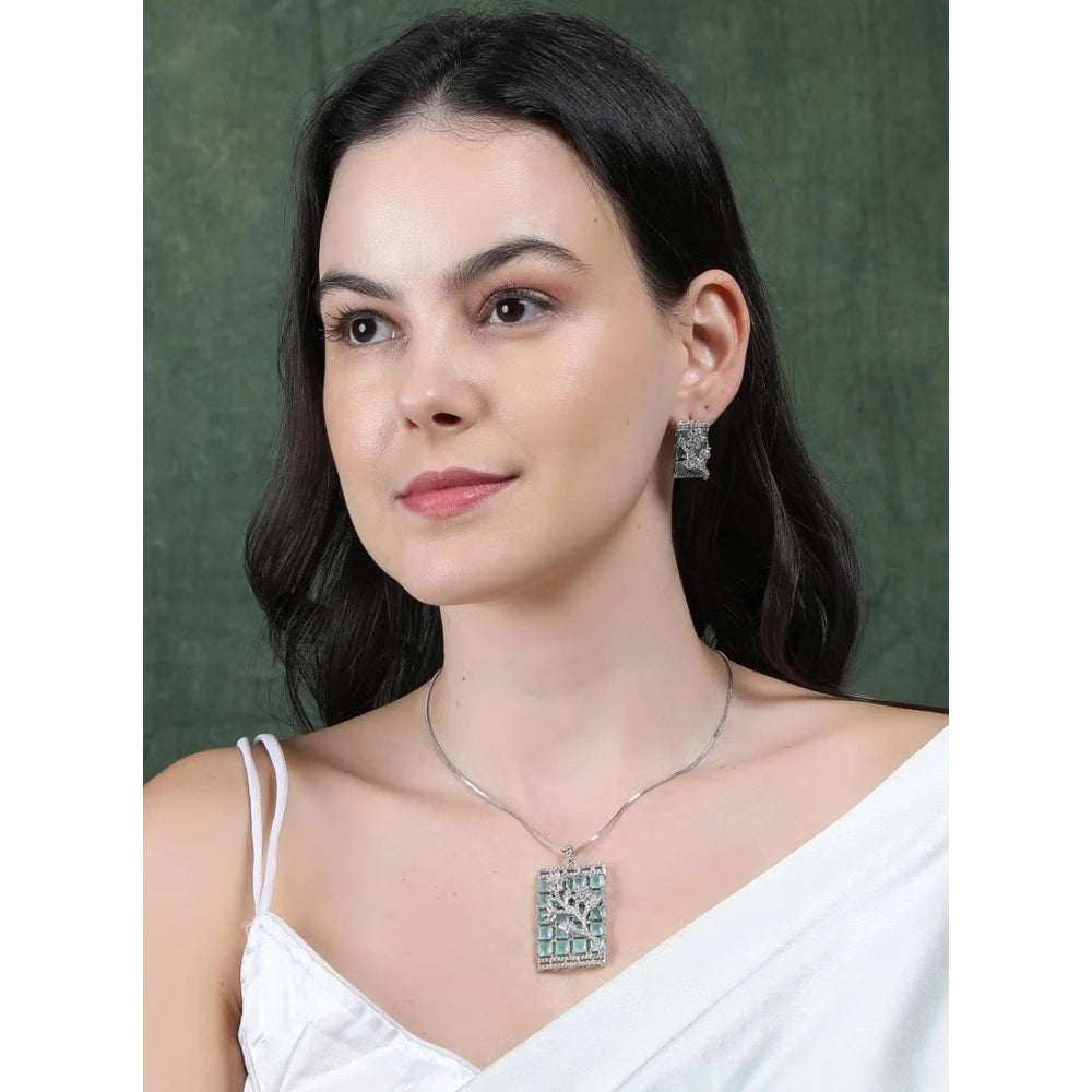 Brass Silver Plated Pendant Set (Turquoise) – Design 02