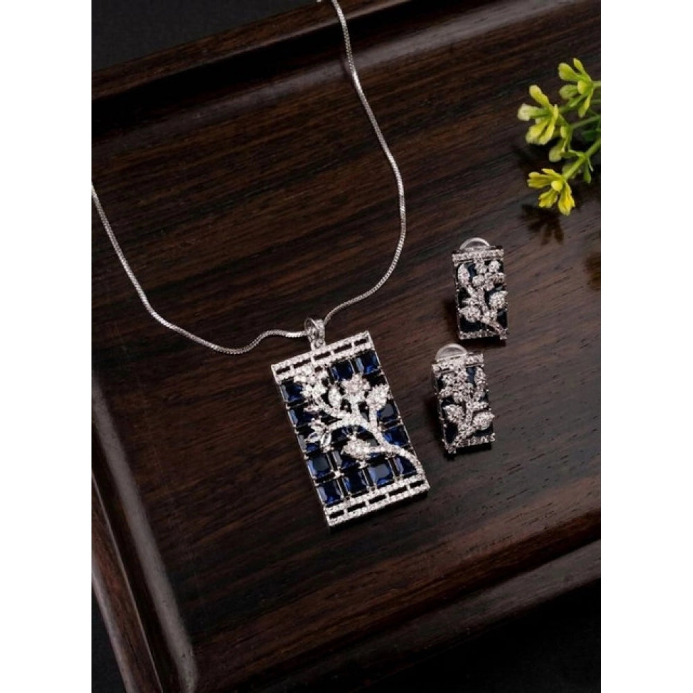 Brass Silver Plated Pendant Set (Blue) – Design 04