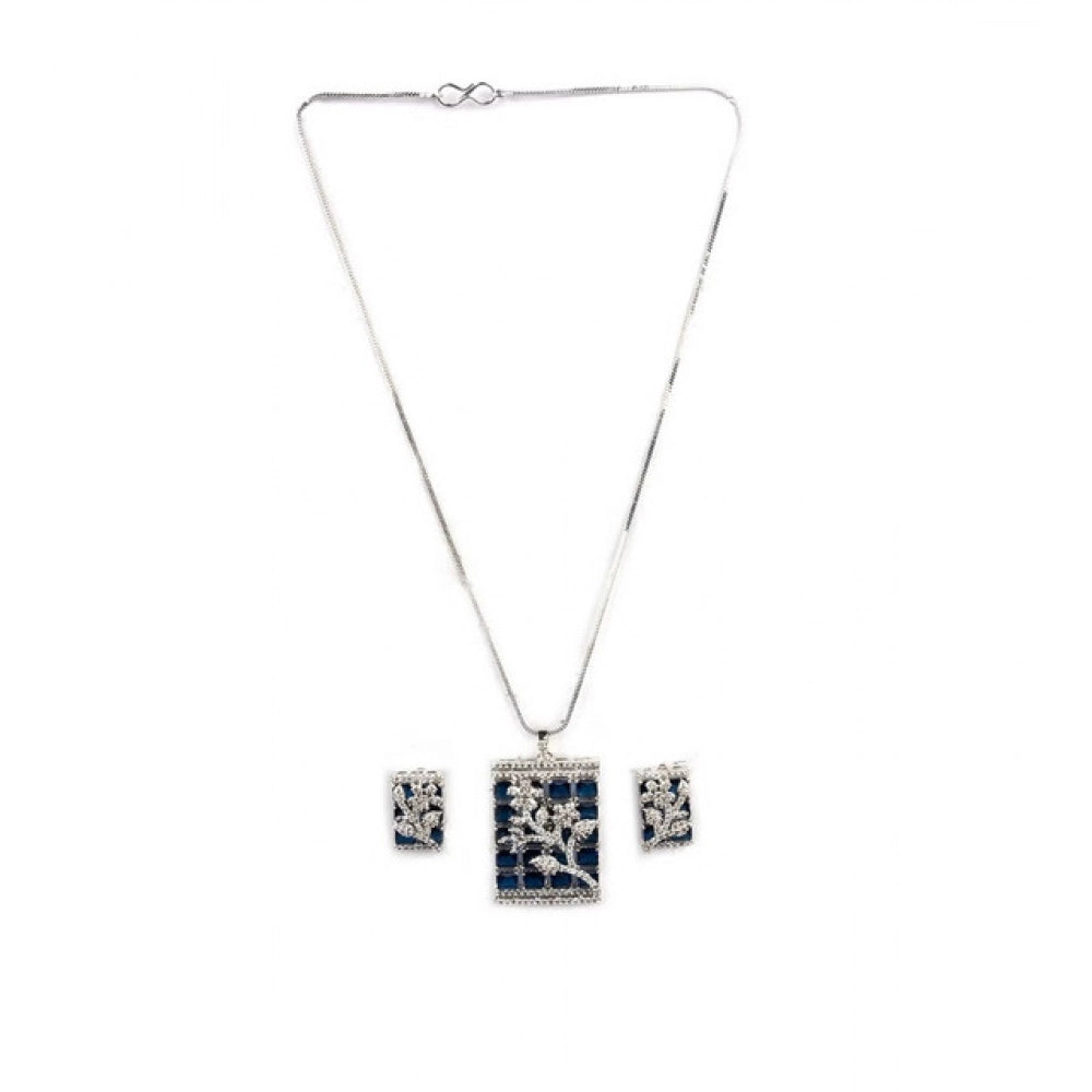 Brass Silver Plated Pendant Set (Blue) – Design 04