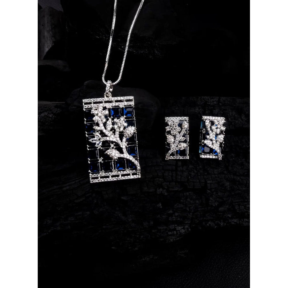 Brass Silver Plated Pendant Set (Blue) – Design 04
