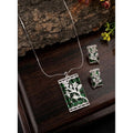 Brass Silver Plated Pendant Set (Green) – Design 03