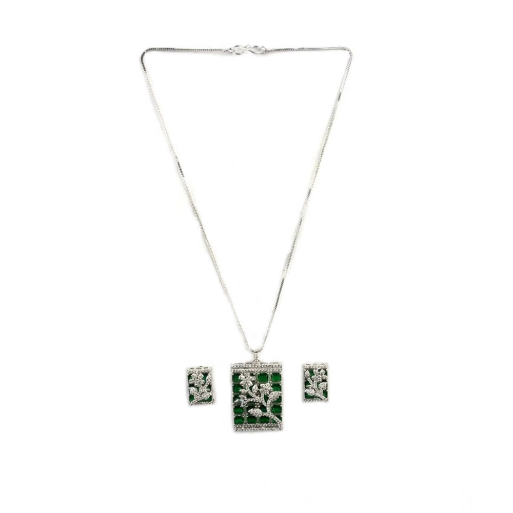 Brass Silver Plated Pendant Set (Green) – Design 03