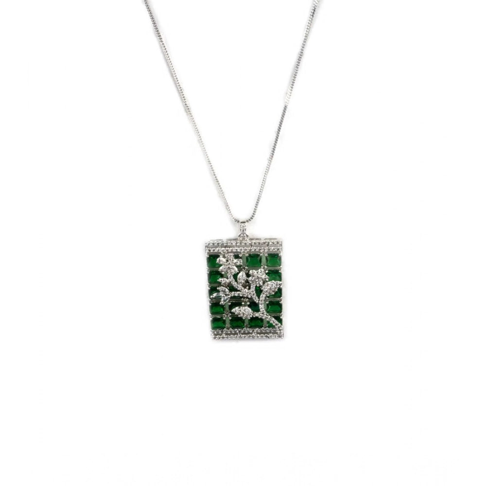 Brass Silver Plated Pendant Set (Green) – Design 03
