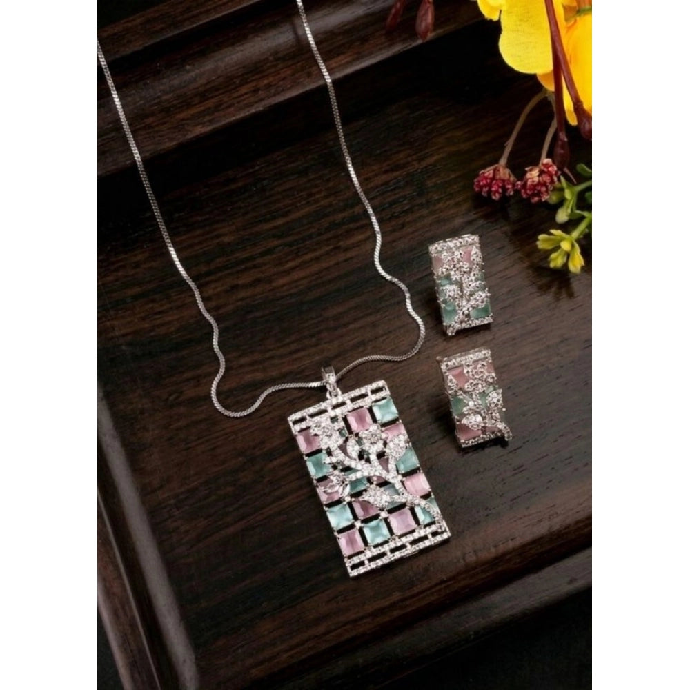Brass Silver Plated Pendant Set (Multicolor)