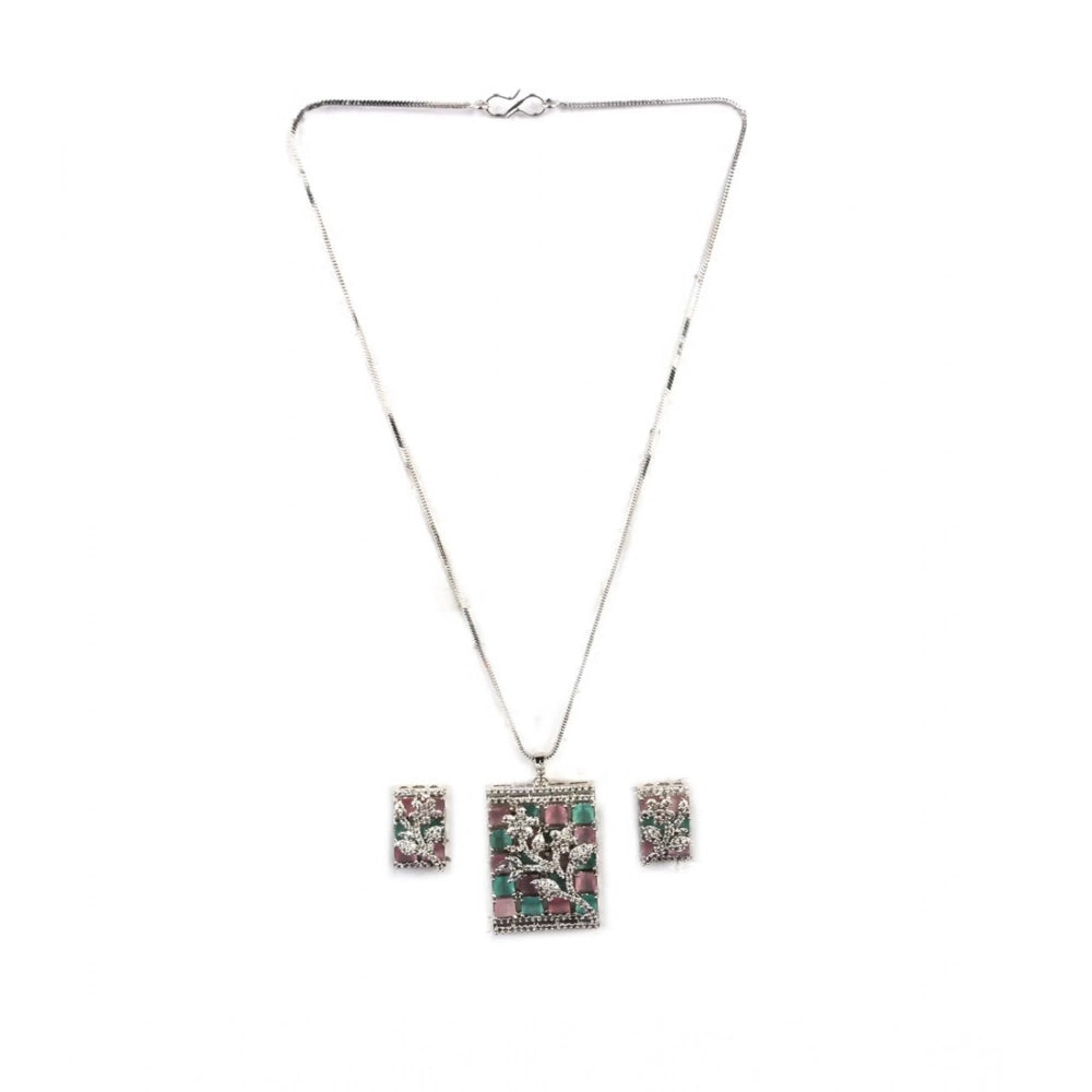 Brass Silver Plated Pendant Set (Multicolor)