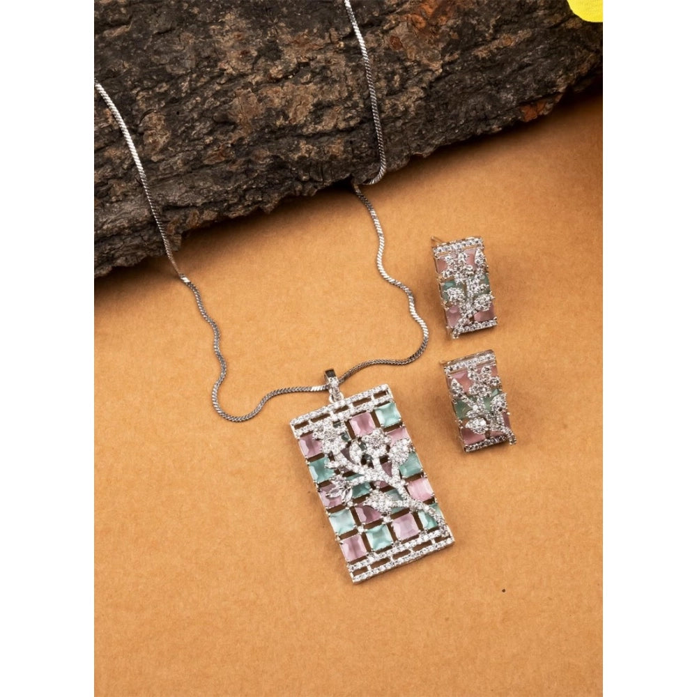 Brass Silver Plated Pendant Set (Multicolor)