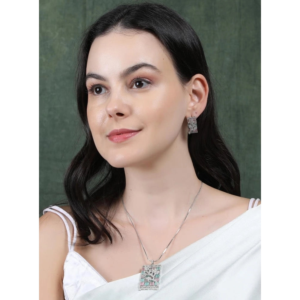 Brass Silver Plated Pendant Set (Multicolor)
