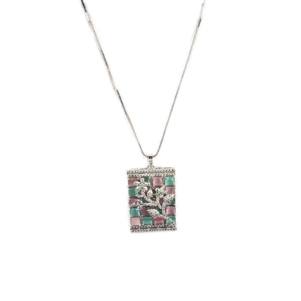 Brass Silver Plated Pendant Set (Multicolor)