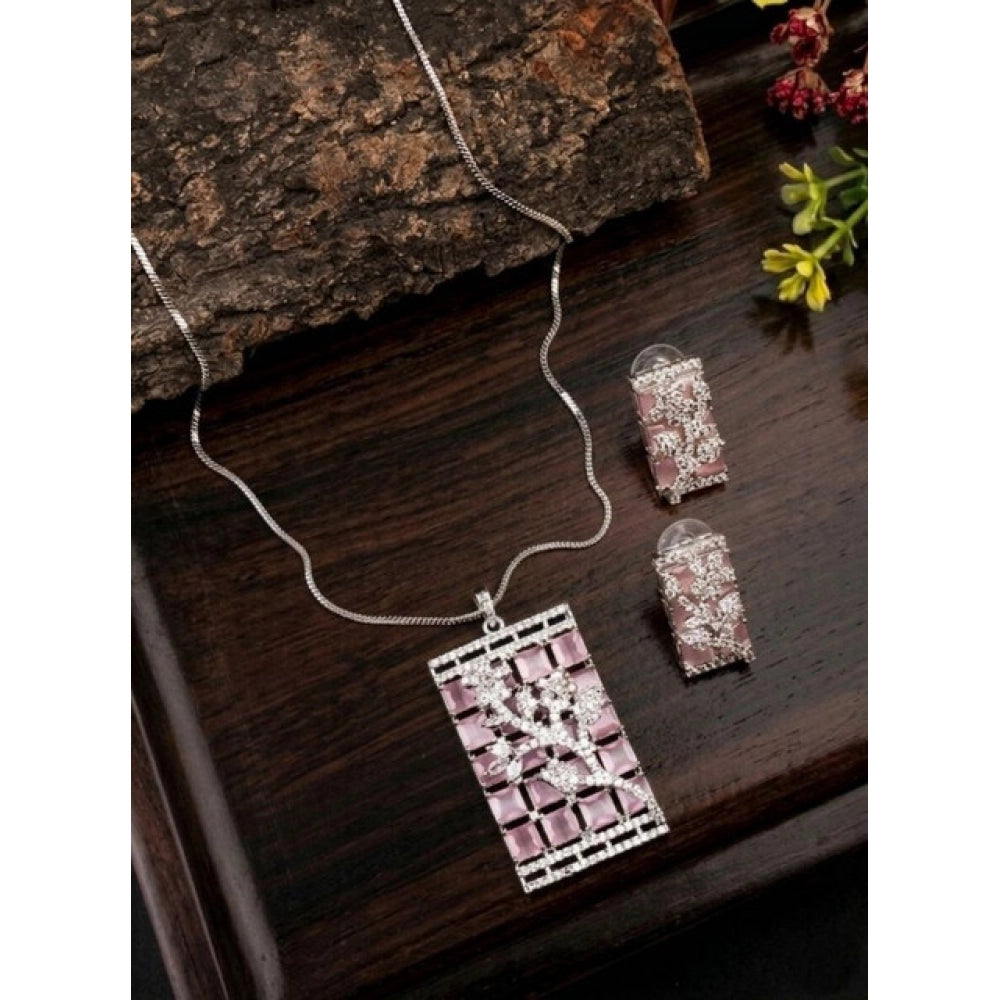 Brass Silver Plated Pendant Set (Pink) – Design 04