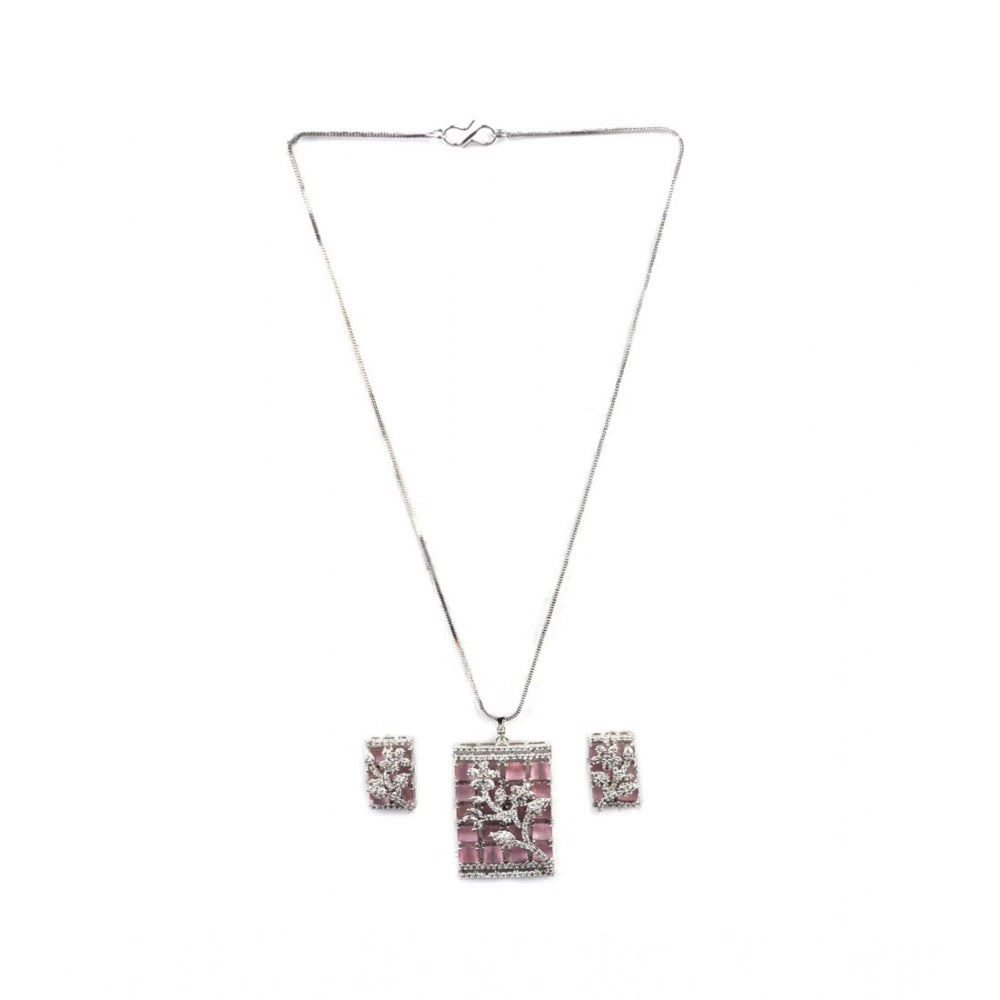 Brass Silver Plated Pendant Set (Pink) – Design 04