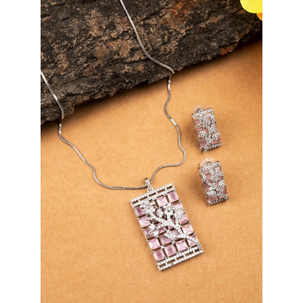 Brass Silver Plated Pendant Set (Pink) – Design 04