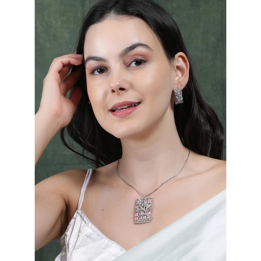 Brass Silver Plated Pendant Set (Pink) – Design 04