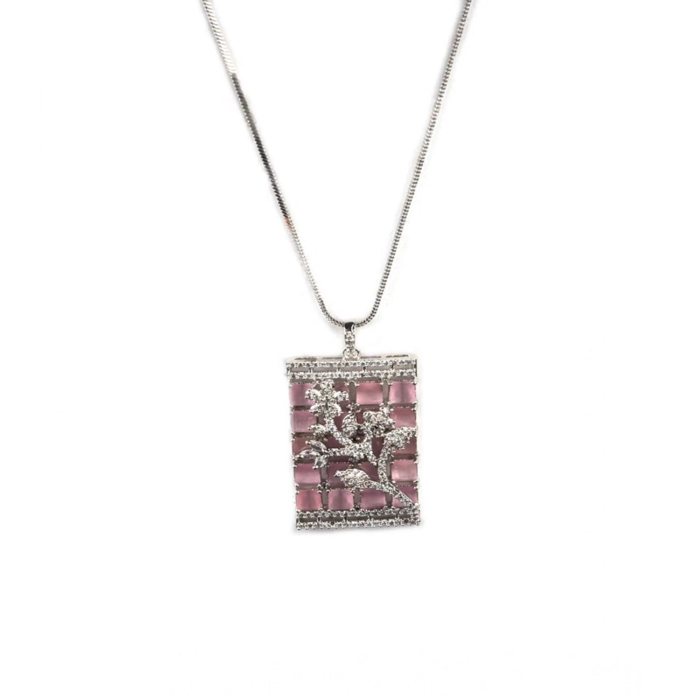 Brass Silver Plated Pendant Set (Pink) – Design 04