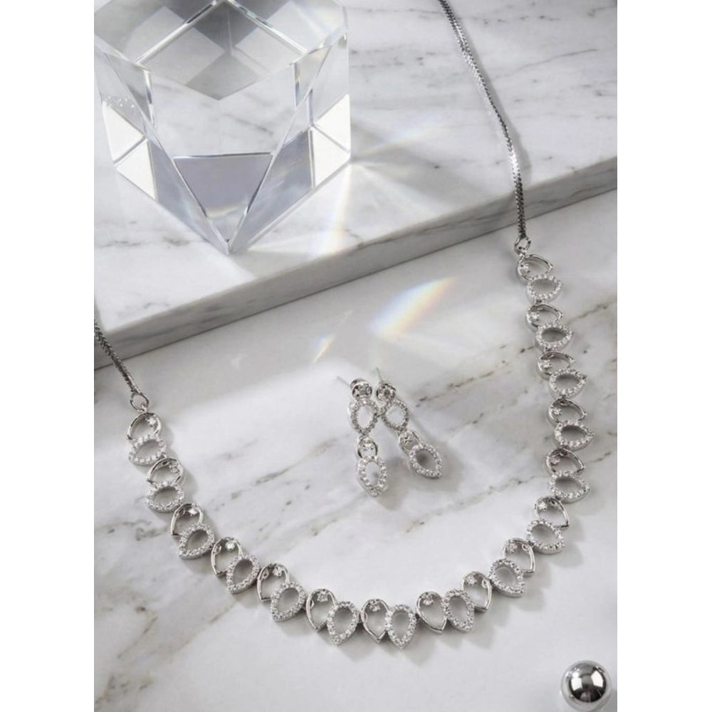 Brass Silver Plated Necklace set (Silver) – Design 03