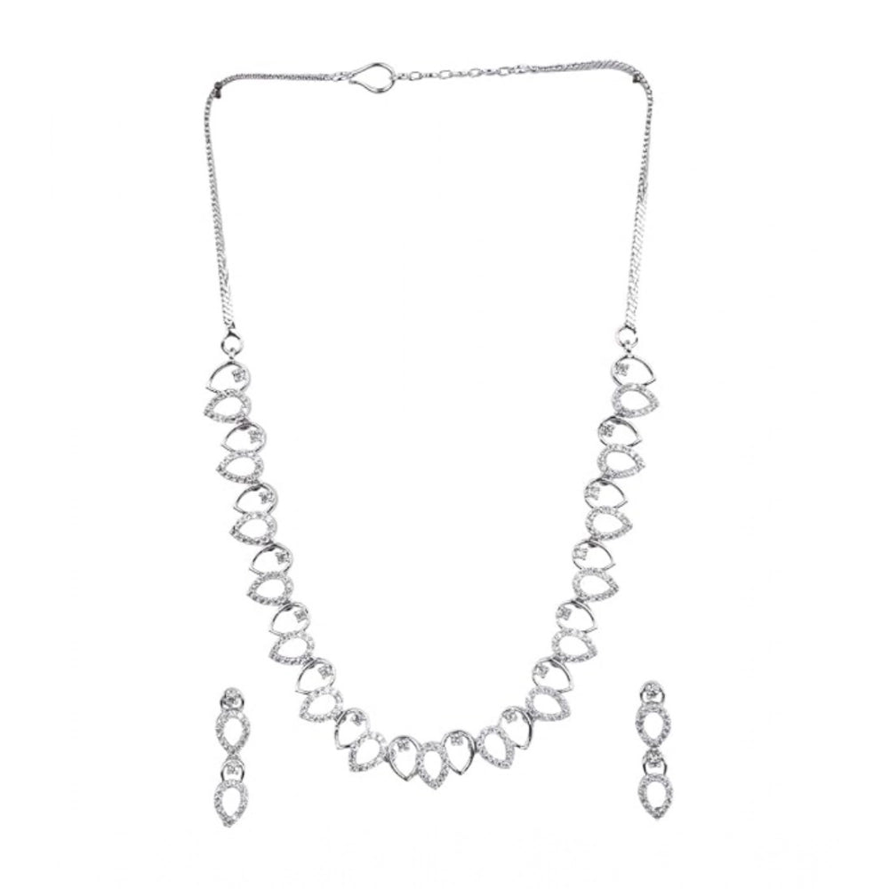 Brass Silver Plated Necklace set (Silver) – Design 03