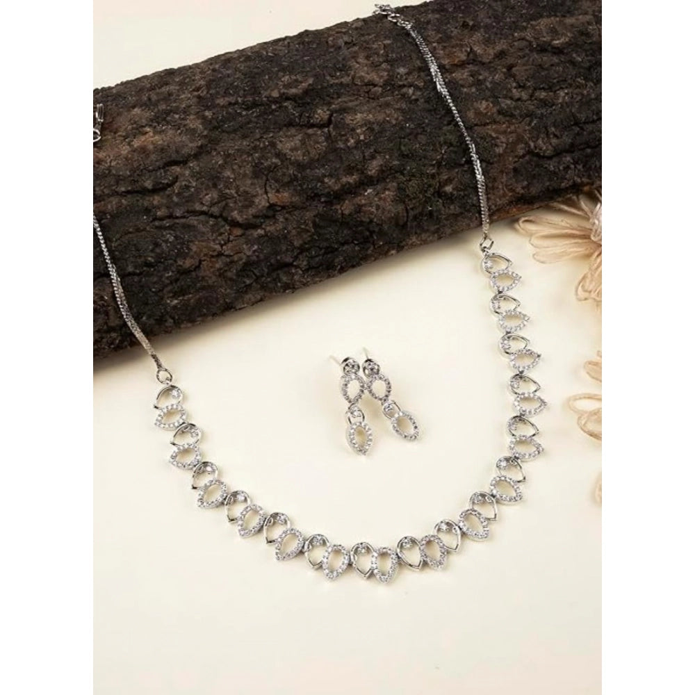 Brass Silver Plated Necklace set (Silver) – Design 03