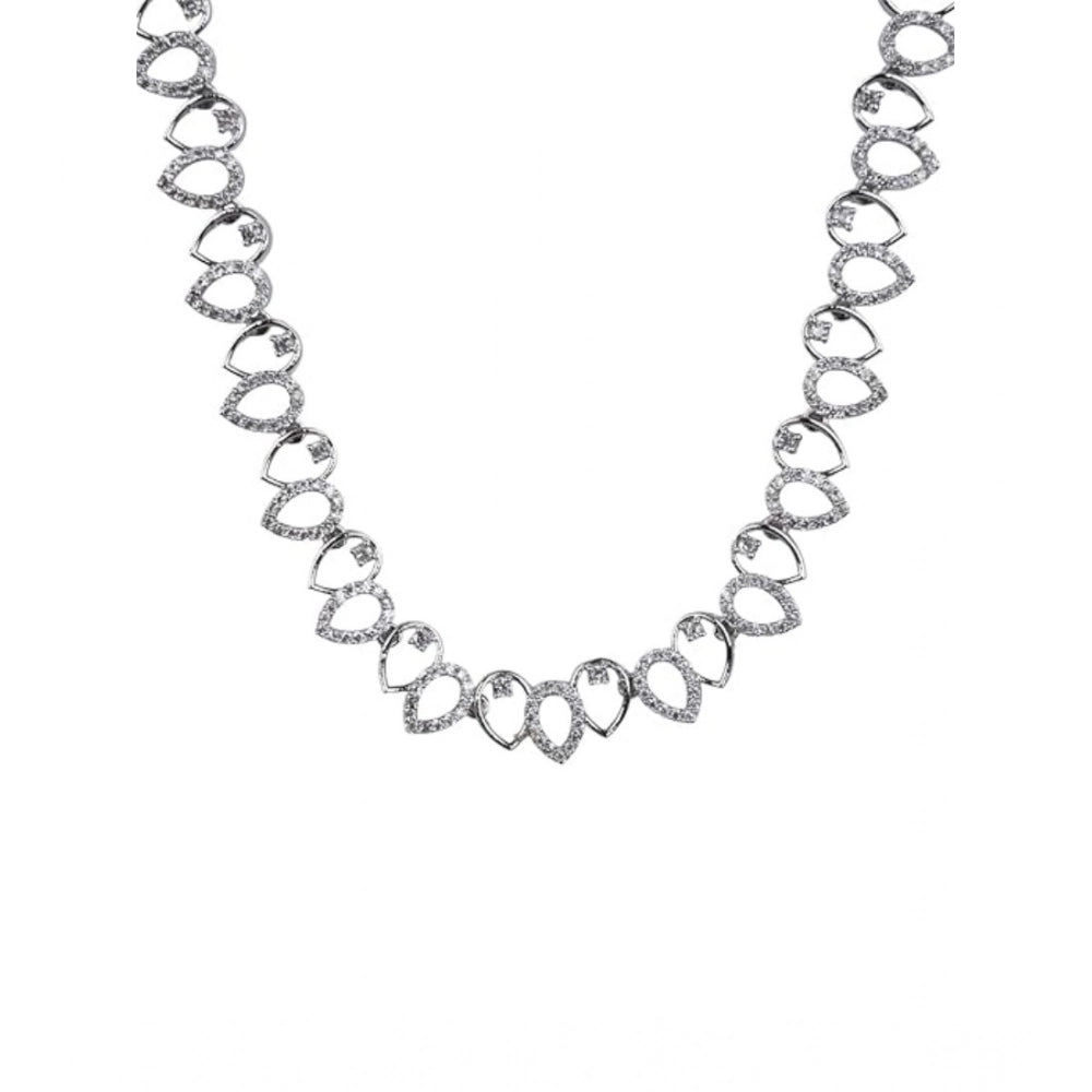 Brass Silver Plated Necklace set (Silver) – Design 03