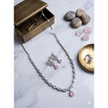 Brass Silver Plated Necklace set (Pink) – Design 01