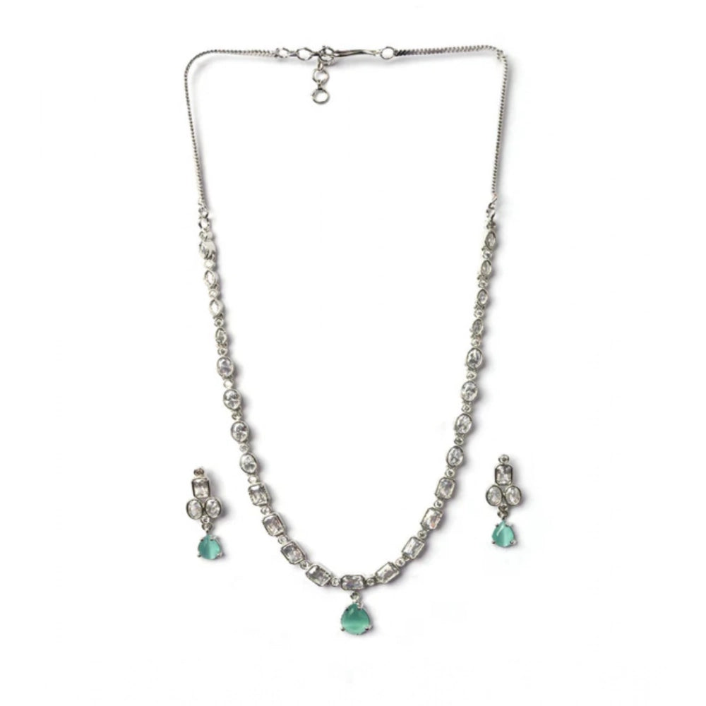 Brass Silver Plated Necklace set (Turquoise) – Design 01