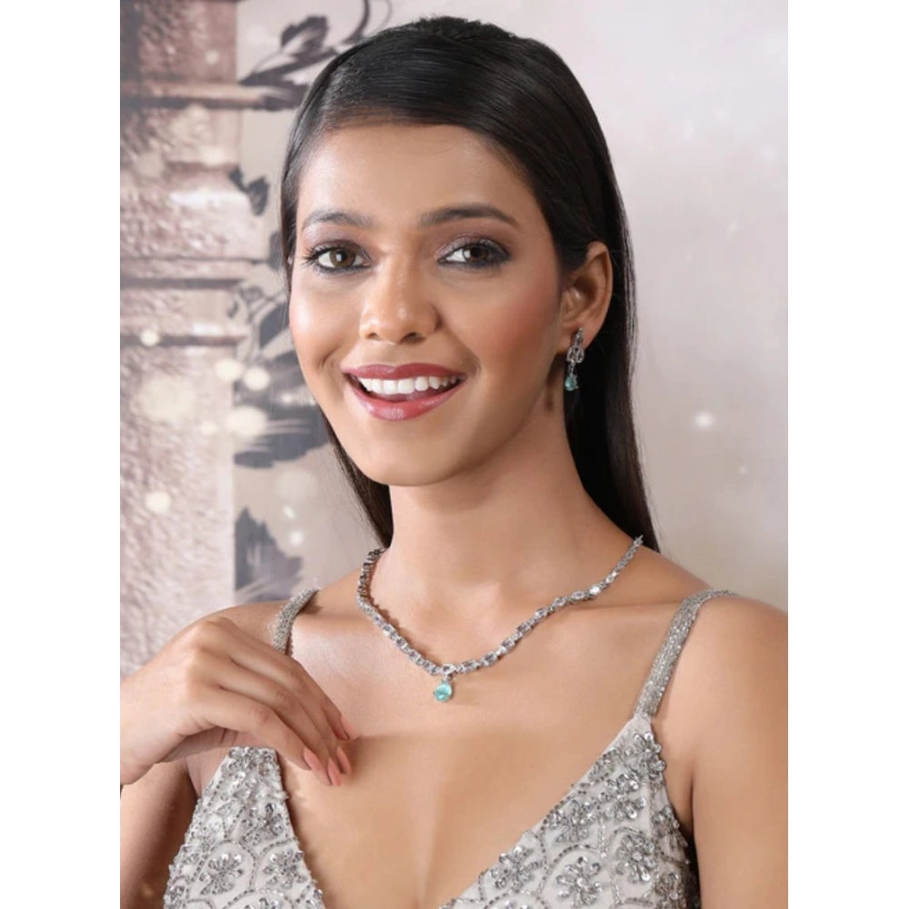 Brass Silver Plated Necklace set (Turquoise) – Design 01