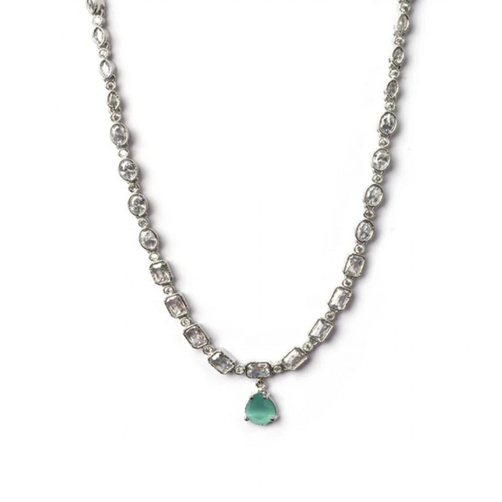 Brass Silver Plated Necklace set (Turquoise) – Design 01