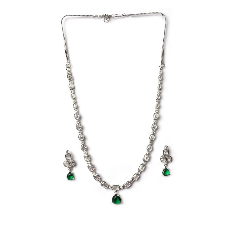 Brass Silver Plated Necklace set (Green) – Design 01