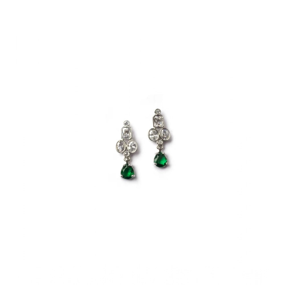 Brass Silver Plated Necklace set (Green) – Design 01