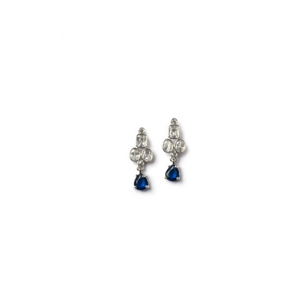 Brass Silver Plated Necklace set (Blue) – Design 01