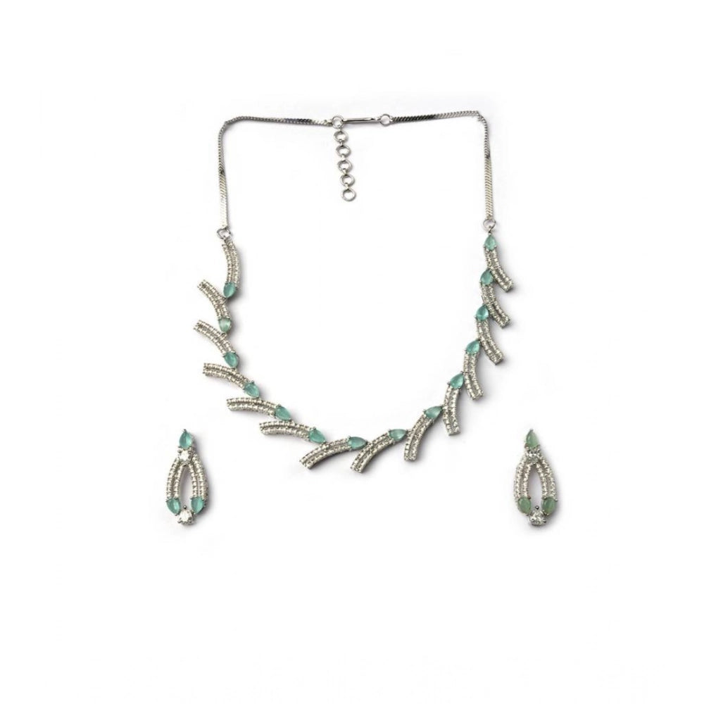 Brass Silver Plated Necklace set (Turquoise) – Design 02