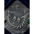 Brass Silver Plated Necklace set (Green) – Design 02