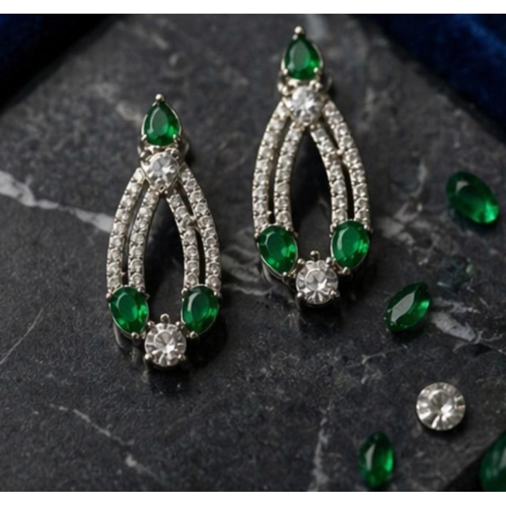 Brass Silver Plated Necklace set (Green) – Design 02