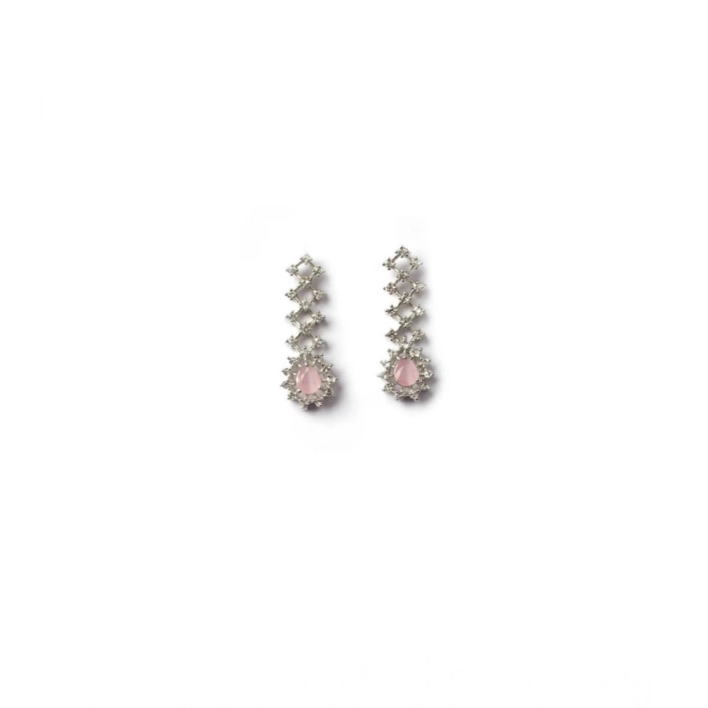 Brass Silver Plated Necklace set (Pink) – Design 03