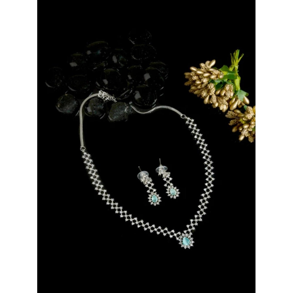 Brass Silver Plated Necklace set (Turquoise) – Design 03
