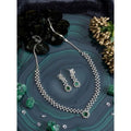 Brass Silver Plated Necklace set (Green) – Design 03